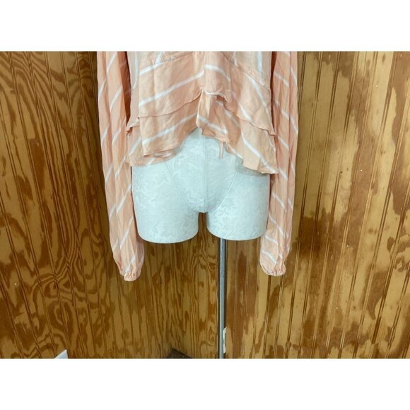 Free People Crop Top Tiered Pullover Blouse Long Sleeve Peach Striped Sz M - Picture 5 of 10